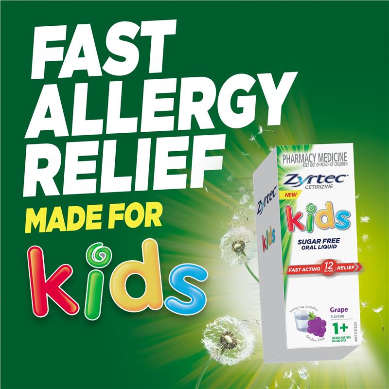 Load image into Gallery viewer, Zyrtec Kids Antihistamine Allergy &amp; Hayfever Oral Liquid Grape 60mL
