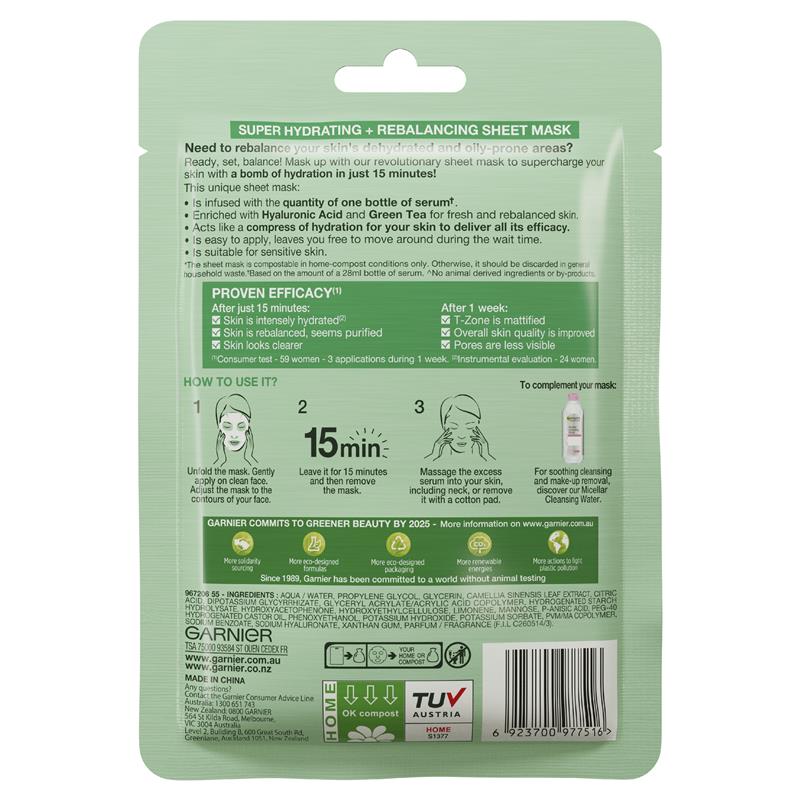 Load image into Gallery viewer, Garnier Hydra Bomb Hyaluronic Acid + Green Tea Sheet Mask
