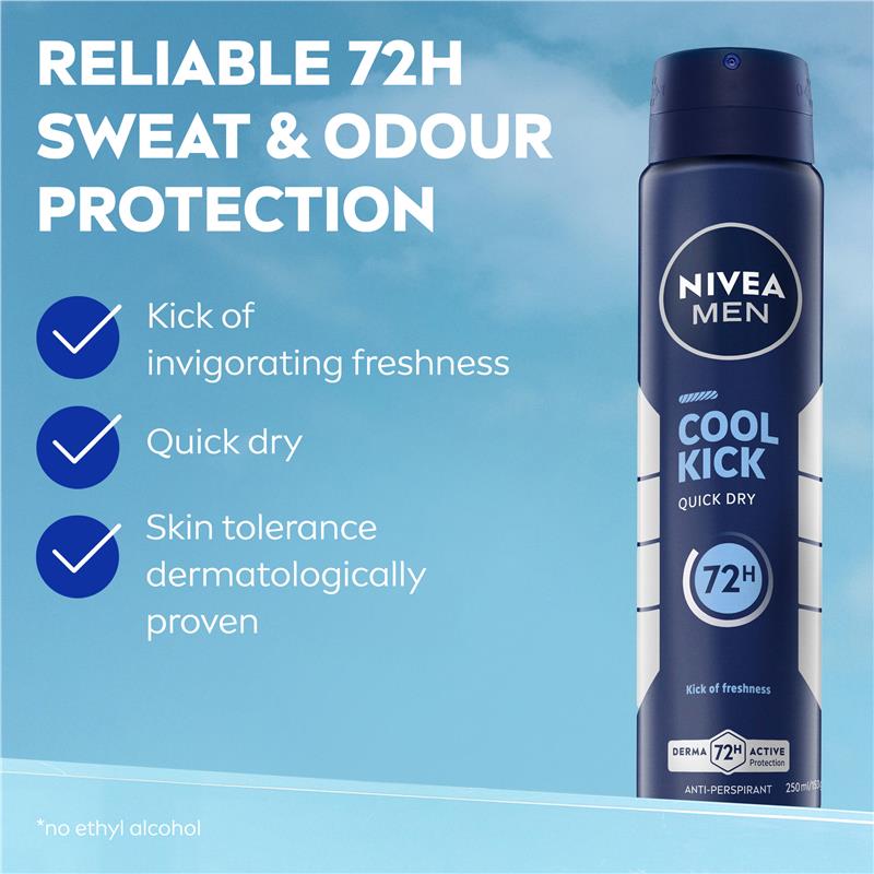 Load image into Gallery viewer, NIVEA MEN Cool Kick Aerosol Deodorant 72H Protection 250ml
