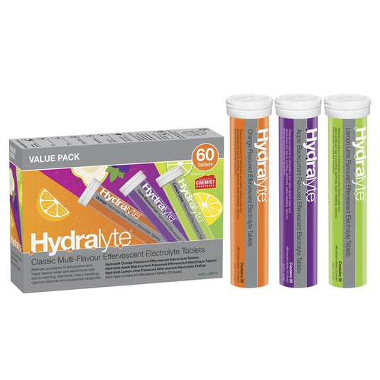 Hydralyte Electrolyte Effervescent Multi-Flavour 60 Tablets Exclusive Size