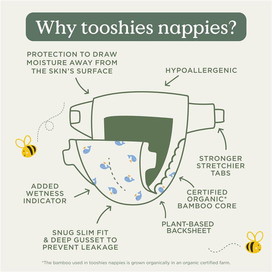 Tooshies Eco Nappies with Organic Bamboo Size 3 Crawler 6-11kg, 44 Pack