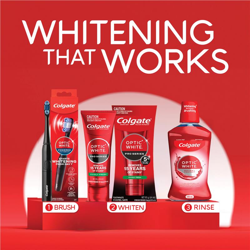 Load image into Gallery viewer, Colgate Optic White Teeth Whitening Mouthwash with Optic Brightener, Alcohol Free 500mL
