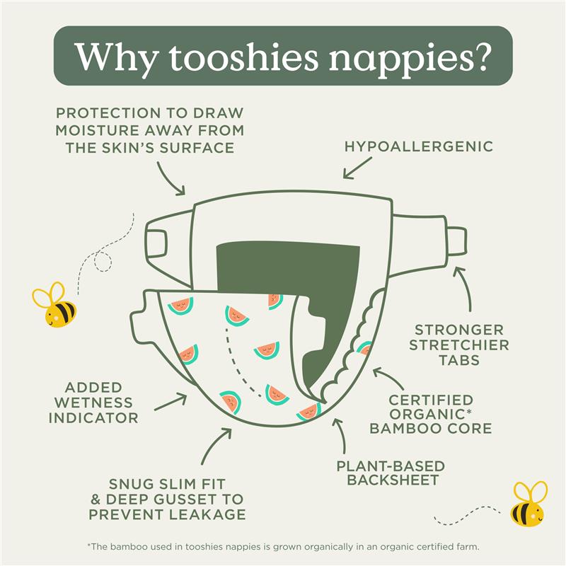 Load image into Gallery viewer, Tooshies Eco Nappies with Organic Bamboo Size 2 Infant 4-8kg, 48 Pack
