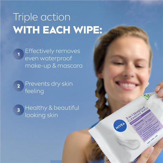 NIVEA 3in1 Sensitive Cleansing Wipes 25 Pack