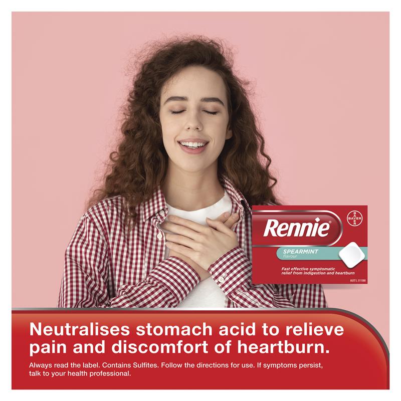 Load image into Gallery viewer, Rennie Indigestion and Heartburn Relief Spearmint 96 Chewable Tablets
