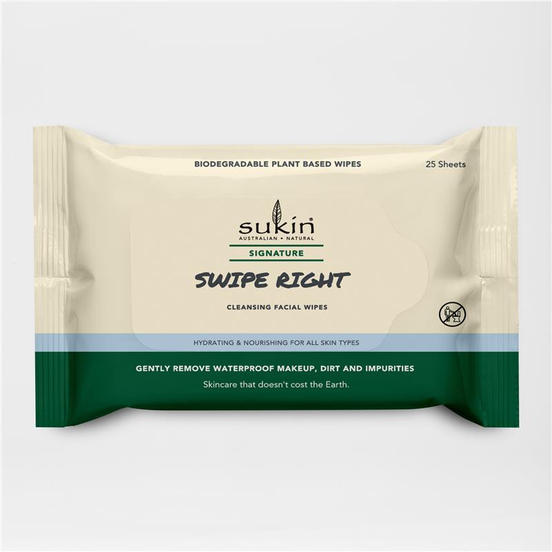 Load image into Gallery viewer, Sukin Signature Swipe Right Cleansing Facial Wipes 25 Sheets
