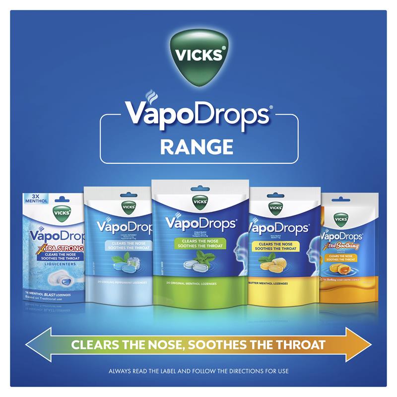 Load image into Gallery viewer, Vicks VapoDrops Xtra Soothing Honey Centre Lozenges 16 Pack
