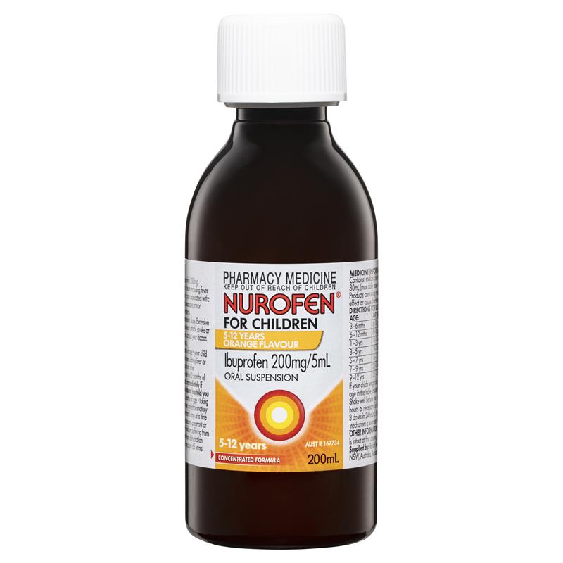 Load image into Gallery viewer, Nurofen For Children 5-12yrs Pain and Fever Relief Concentrated Liquid 200mg/5mL Ibuprofen Orange 200mL
