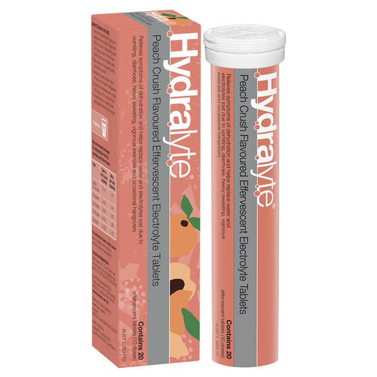 Hydralyte Electrolyte Effervescent Peach Crush 20 Tablets