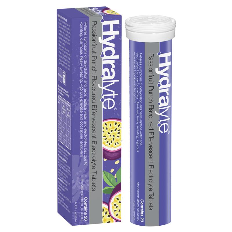 Load image into Gallery viewer, Hydralyte Electrolyte Effervescent Passionfruit Punch 20 Tablets
