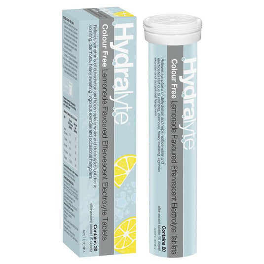 Hydralyte Electrolyte Effervescent Colour Free Lemonade 20 Tablets