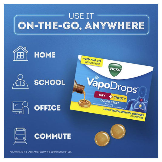 Vicks VapoDrops Dry + Chesty Cough Relief 24 Lozenges