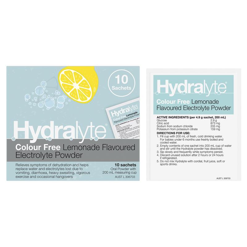 Load image into Gallery viewer, Hydralyte Electrolyte Powder Colour Free Lemonade 4.9g x 10
