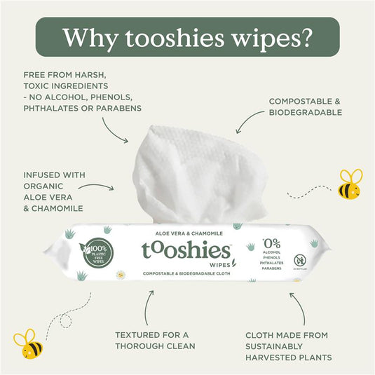 Tooshies Baby Wipes Aloe Vera and Chamomile 6 x 70 Pack