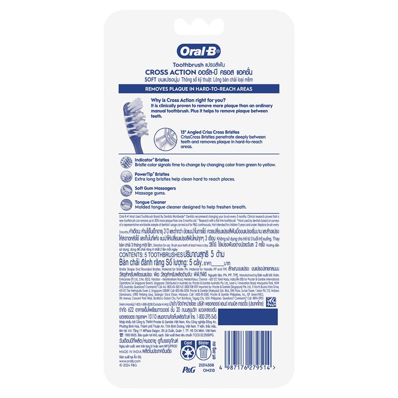 Load image into Gallery viewer, Oral B Toothbrush Cross Action 7 Benefits 5 Pack
