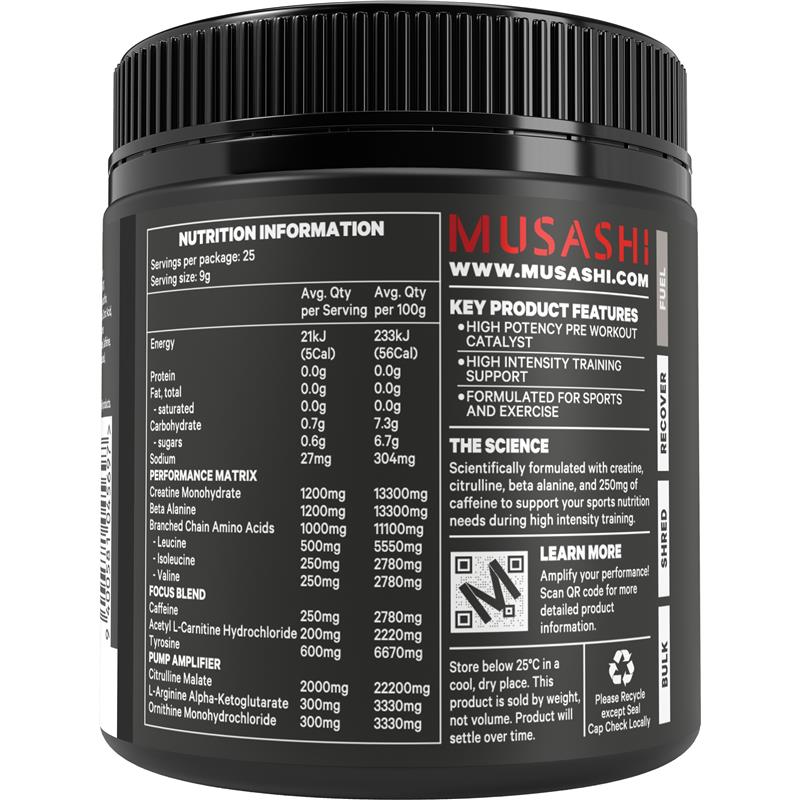 Load image into Gallery viewer, Musashi Pre Workout Lemon Lime 225g
