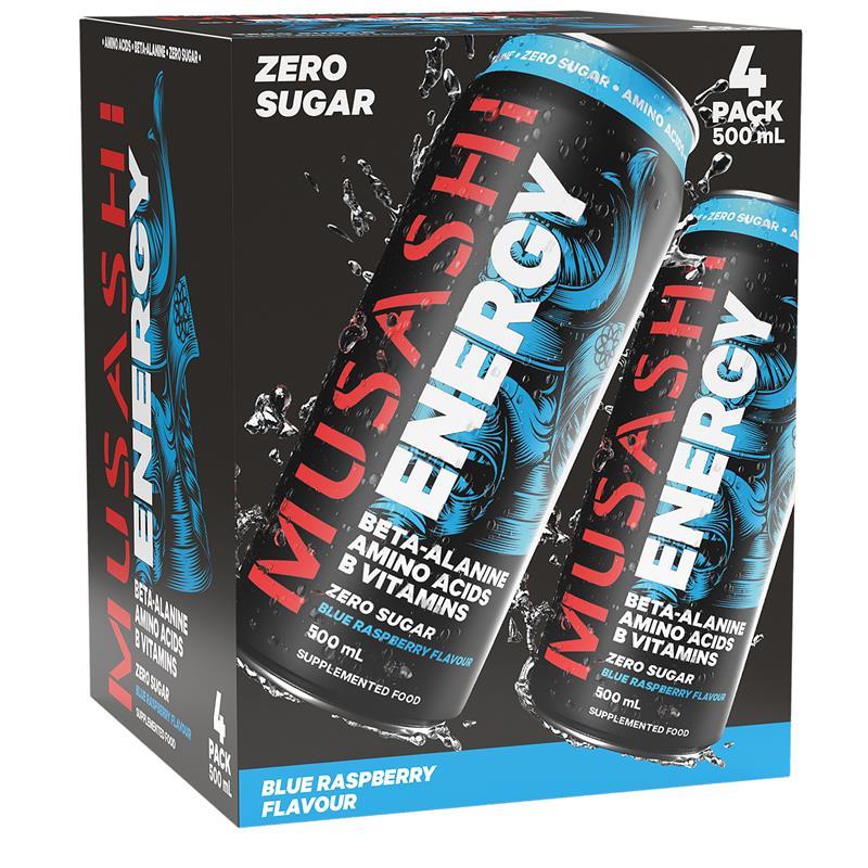 Load image into Gallery viewer, Musashi Blue Raspberry Energy Drinks 500ml x 4 Pack
