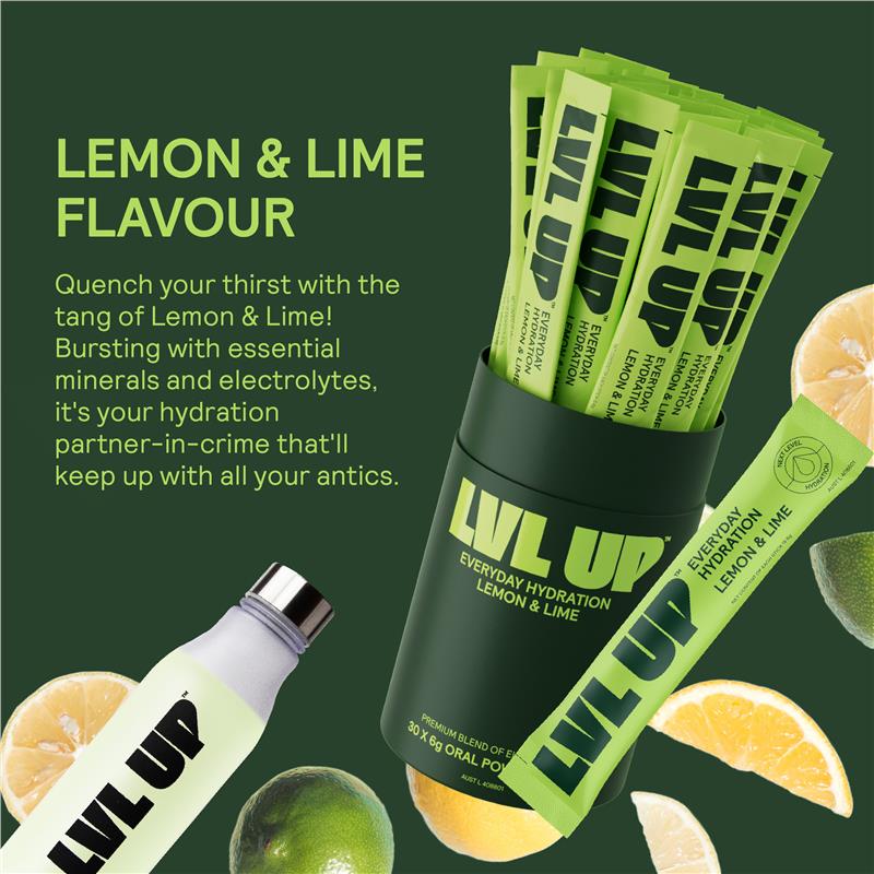 Load image into Gallery viewer, Lvl Up Everyday Hydration Sticks Lemon Lime 30 Pack
