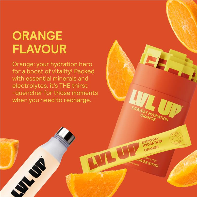Load image into Gallery viewer, Lvl Up Everyday Hydration Sticks Orange 10 Pack
