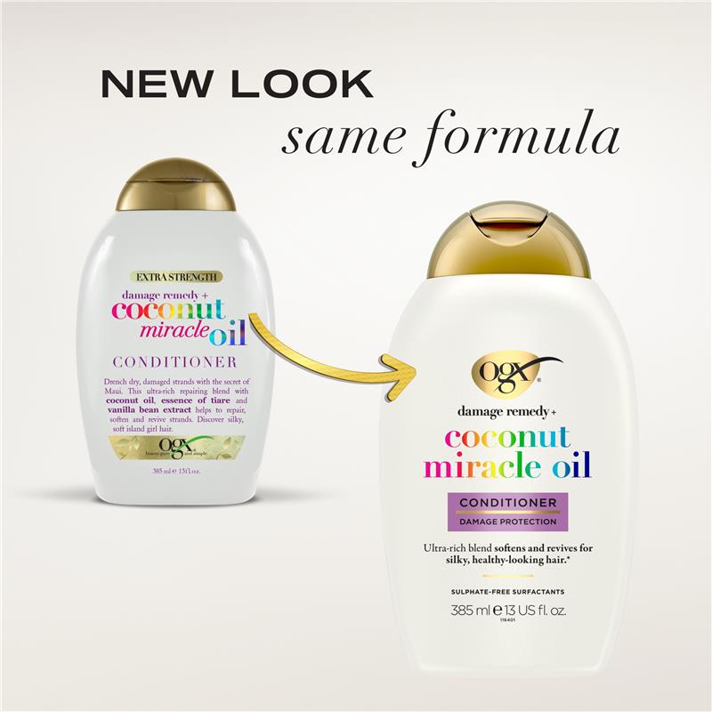 Load image into Gallery viewer, Ogx Extra Strength Damage Remedy + Hydrating &amp; Repairing Coconut Miracle Oil Conditioner For Damaged &amp; Dry Hair 385mL

