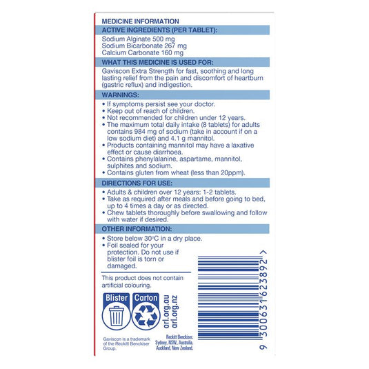 Gaviscon Extra Strength Peppermint Flavour 24 Tablets