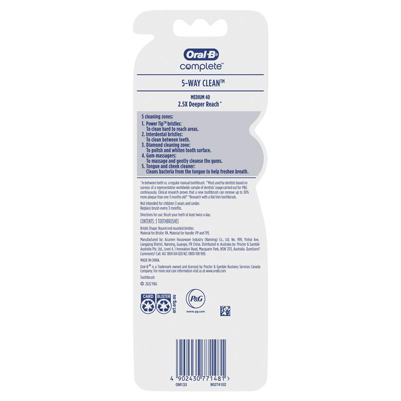 Load image into Gallery viewer, Oral B Toothbrush Complete 5 Way Clean Medium 3 Pack
