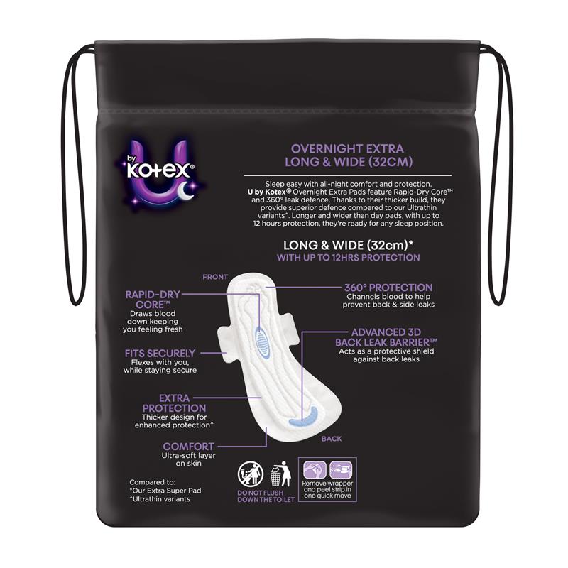 Load image into Gallery viewer, U by Kotex Extra Overnight Pads Wing 10 Pack
