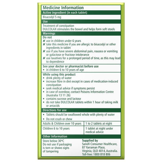 Dulcolax Laxatives 5mg 80 Tablets