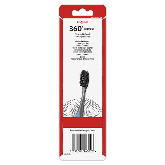 Colgate Toothbrush 360 Charcoal Infused Floss Tip 3 Pack
