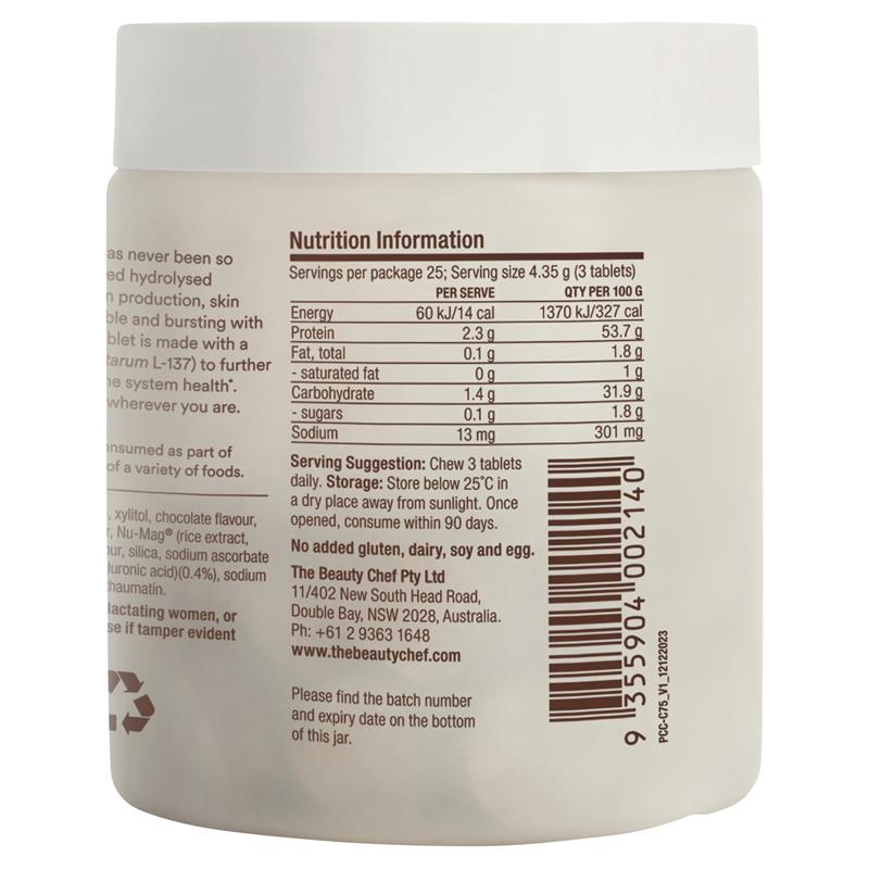 Load image into Gallery viewer, The Beauty Chef Plumpers Chocolate Collagen Peptides 75 Chewable Tablets
