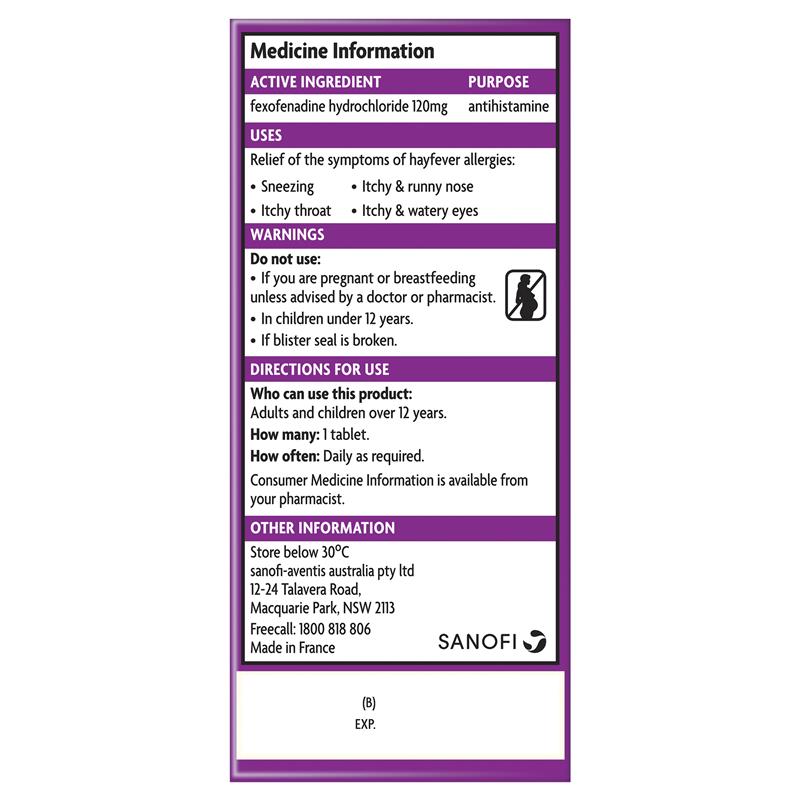 Load image into Gallery viewer, Telfast Hayfever Allergy Tablets 120mg 10 Pack
