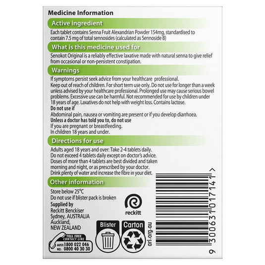 Senokot Tablets Constipation Relief Laxative 100 Pack