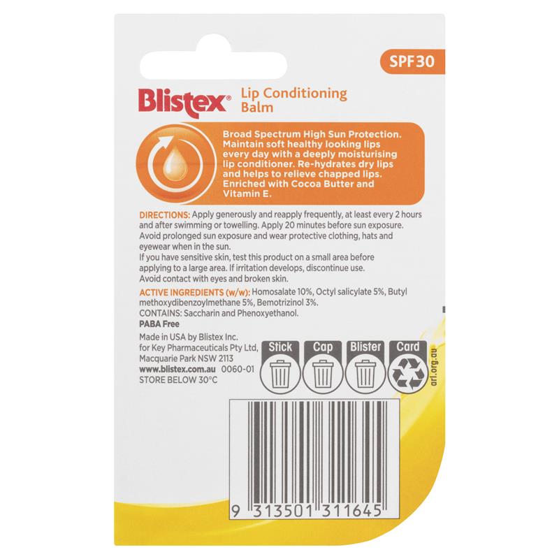 Load image into Gallery viewer, Blistex Lip Conditioning Balm SPF 30 4.25gm Stick
