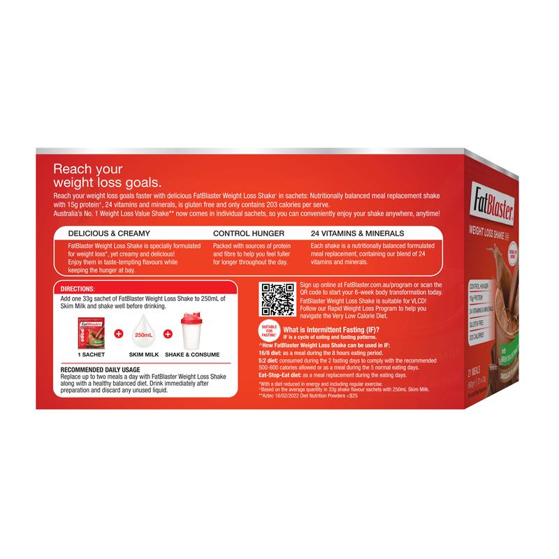 Load image into Gallery viewer, Fatblaster Weight Loss Shake Chocolate 21 x 33g Sachets Exclusive Size
