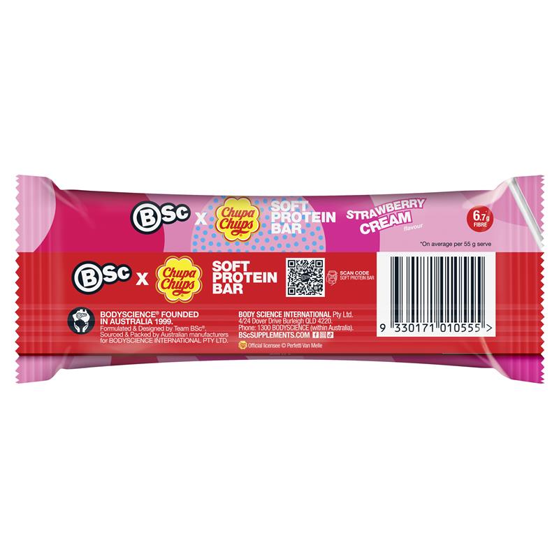 Load image into Gallery viewer, BSc x Chupa Chups Soft Protein Bar Strawberry Cream 55g
