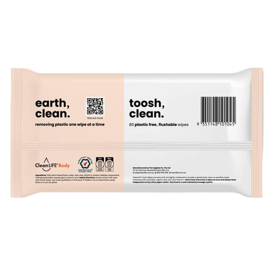 CleanLIFE Toosh Clean Gentle Flushable Wipes 80 Pack