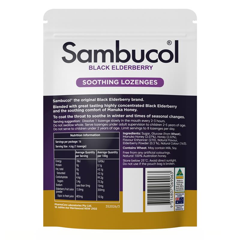 Load image into Gallery viewer, Sambucol Soothing Manuka Honey 16 Lozenges
