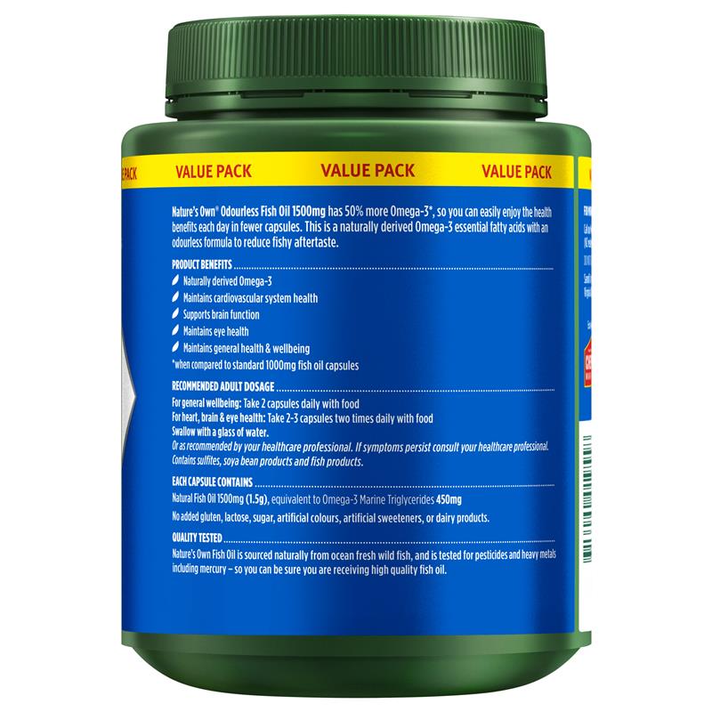 Load image into Gallery viewer, Nature's Own Odourless Fish Oil 1500mg 500 Capsules Exclusive Size
