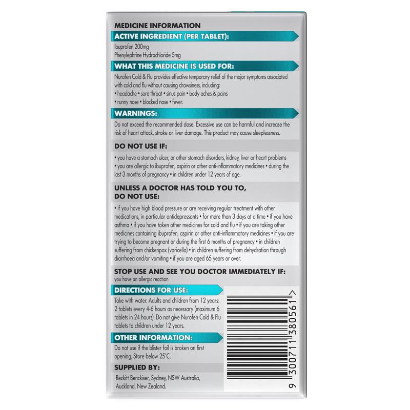 Load image into Gallery viewer, Nurofen Cold and Flu Multi-Symptom Relief Tablets 200mg Ibuprofen 24 pack
