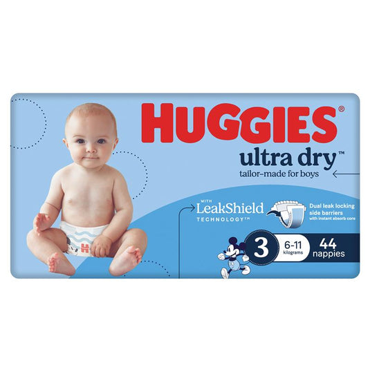Huggies Ultra Dry Nappies Size 3 Boy 6-11kg Bulk 44 Pack