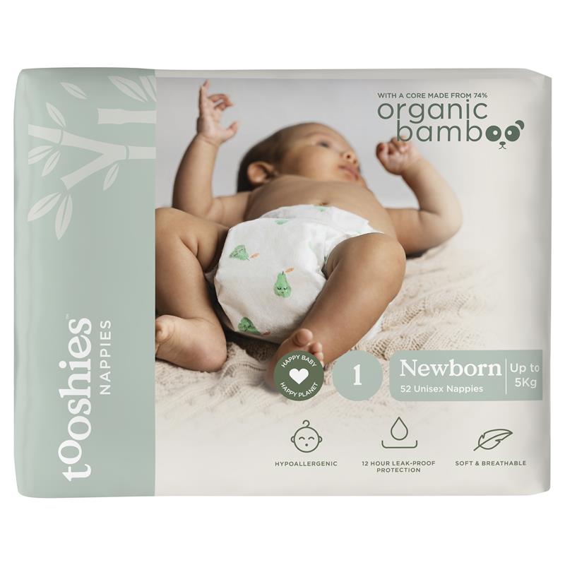 Load image into Gallery viewer, Tooshies Eco Nappies with Organic Bamboo Size 1 Newborn 3-5kg, 52 Pack
