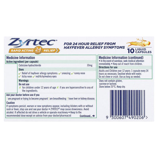 Zyrtec Liquid Capsules 10