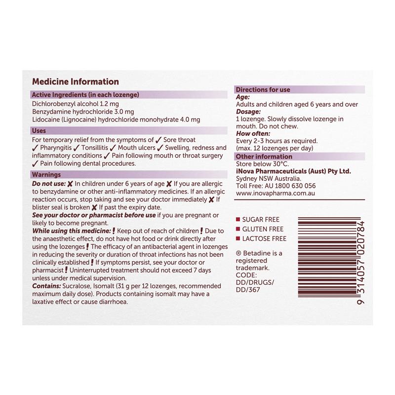 Load image into Gallery viewer, Betadine Sore Throat Anaesthetic Berry 16 Lozenges
