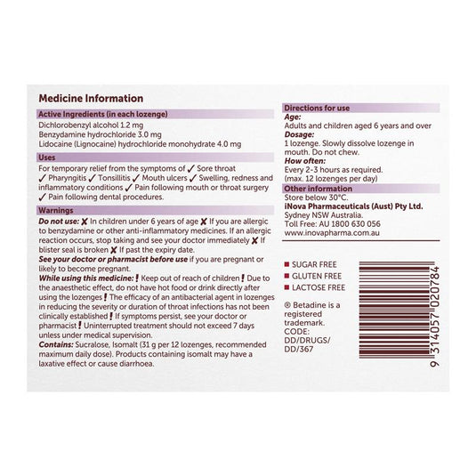 Betadine Sore Throat Anaesthetic Berry 16 Lozenges