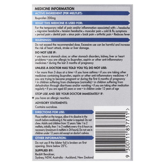 Nurofen Meltlets Pain Relief Berry Burst 200mg Ibuprofen 24 Pack