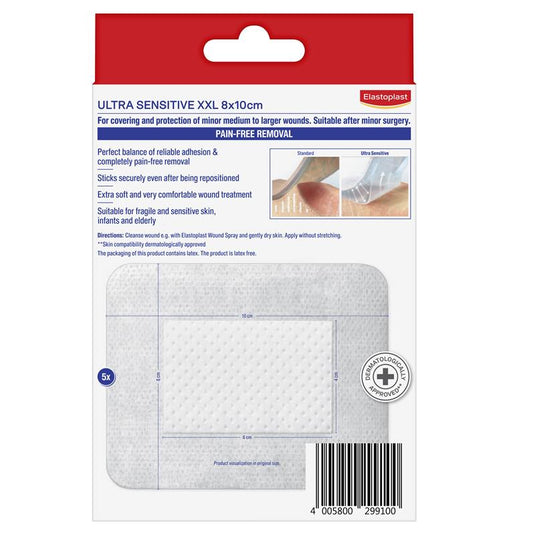 Elastoplast Ultra Sensitive Dressing XXL 8 x 10cm 5 Pack