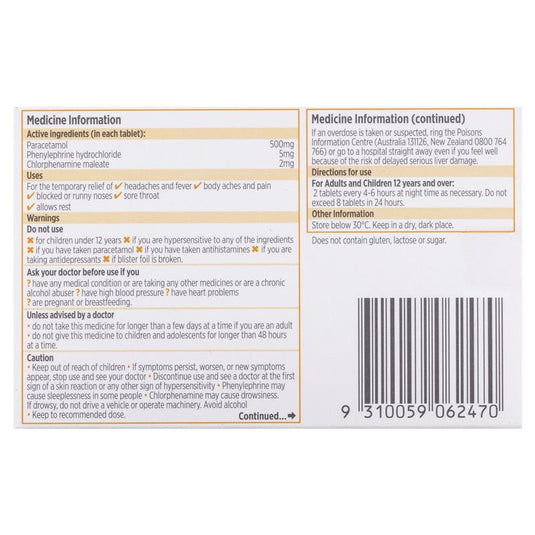 Codral Nightime Cold & Flu 24 Tablets