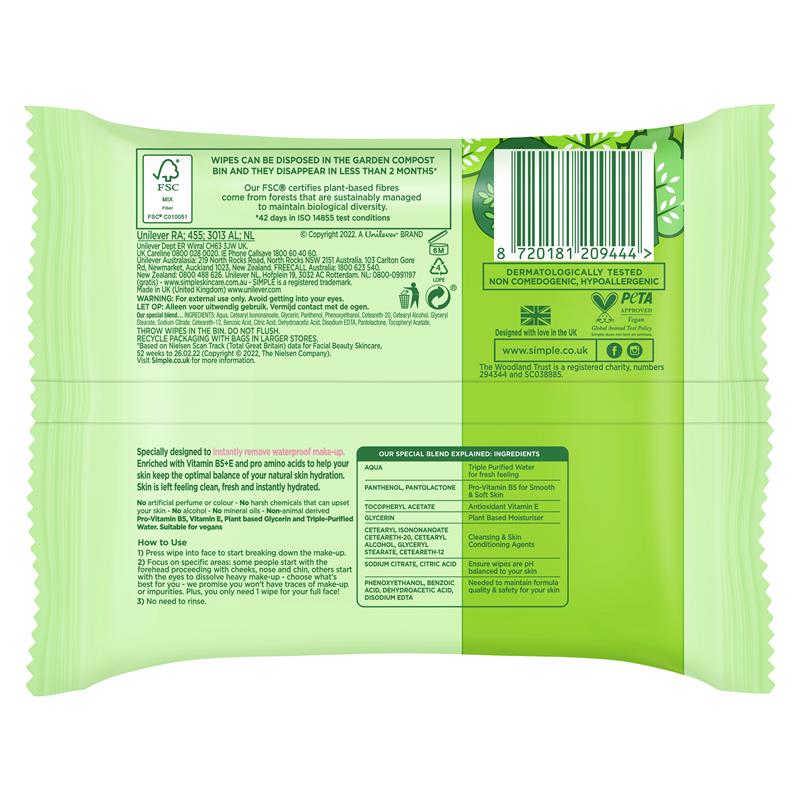 Load image into Gallery viewer, Simple Biodegradable Cleansing Wipes 25 pack
