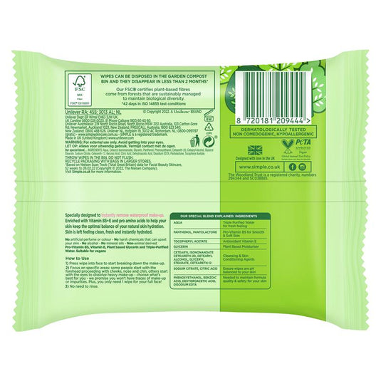 Simple Biodegradable Cleansing Wipes 25 pack