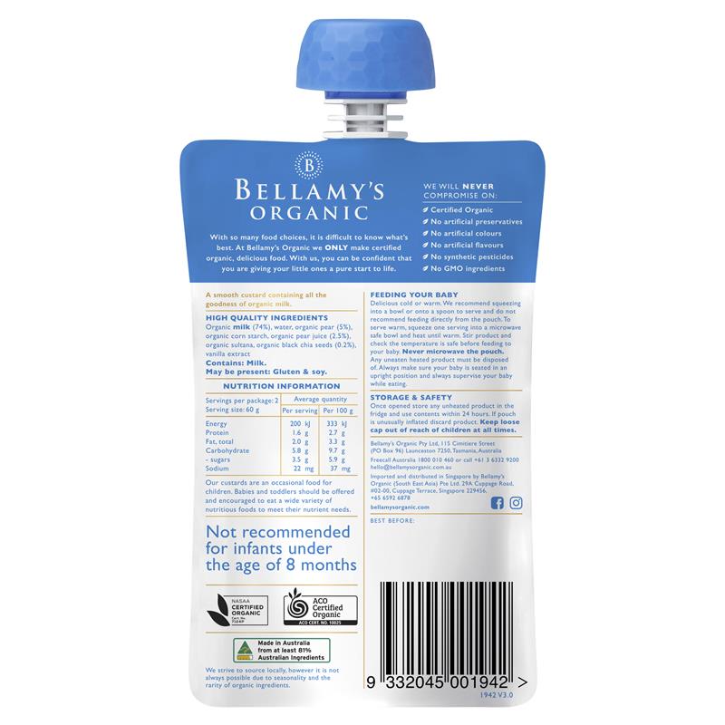 Load image into Gallery viewer, Bellamy's Organic Vanilla &amp; Pear Custard with Chia Seeds 120g
